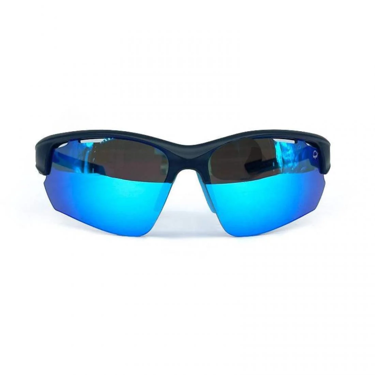 A side view of the Addictive Pearl C1 Black Blue padel sunglasses, showing the black frame, blue lenses and side arms.