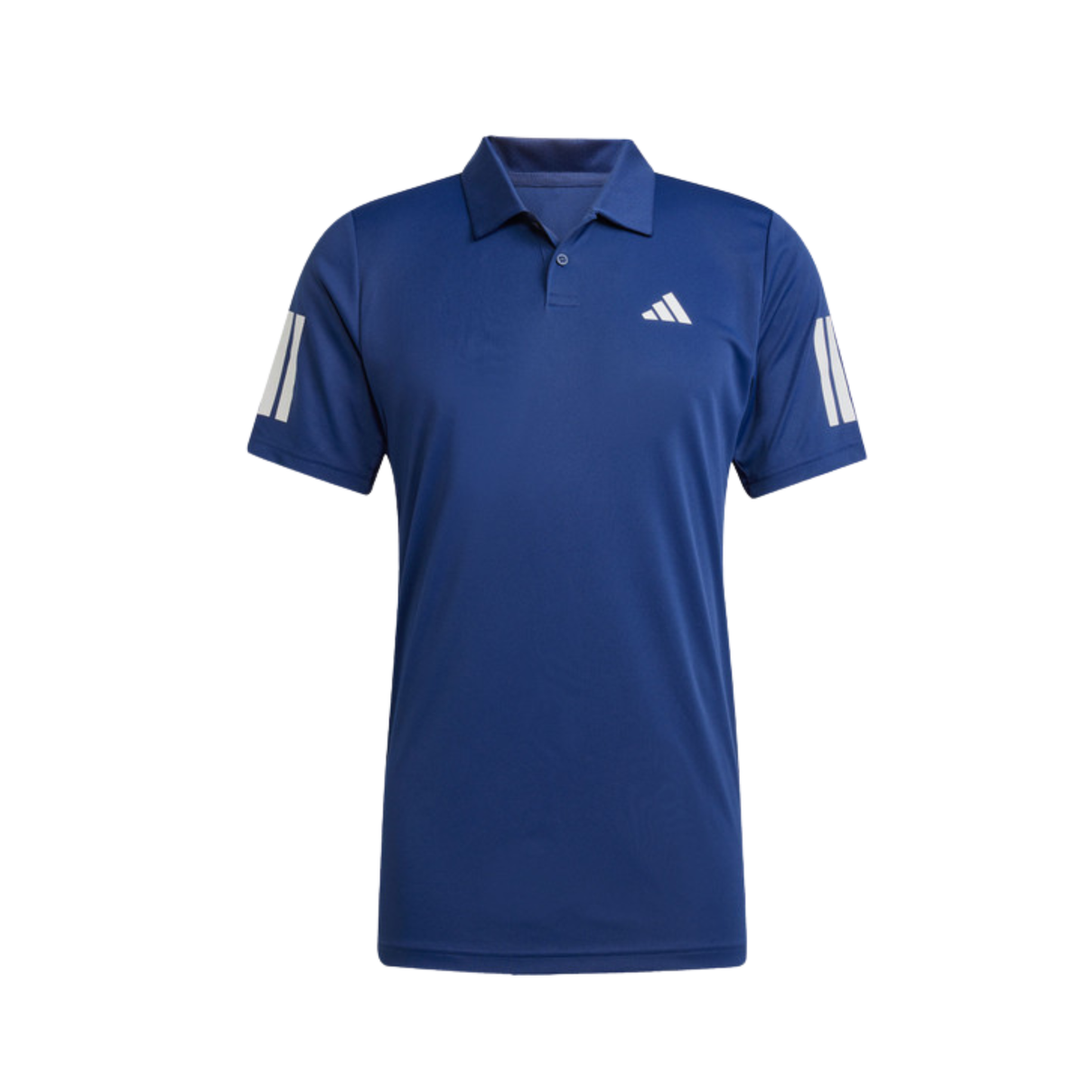 Front view of the blue adidas polo shirt.