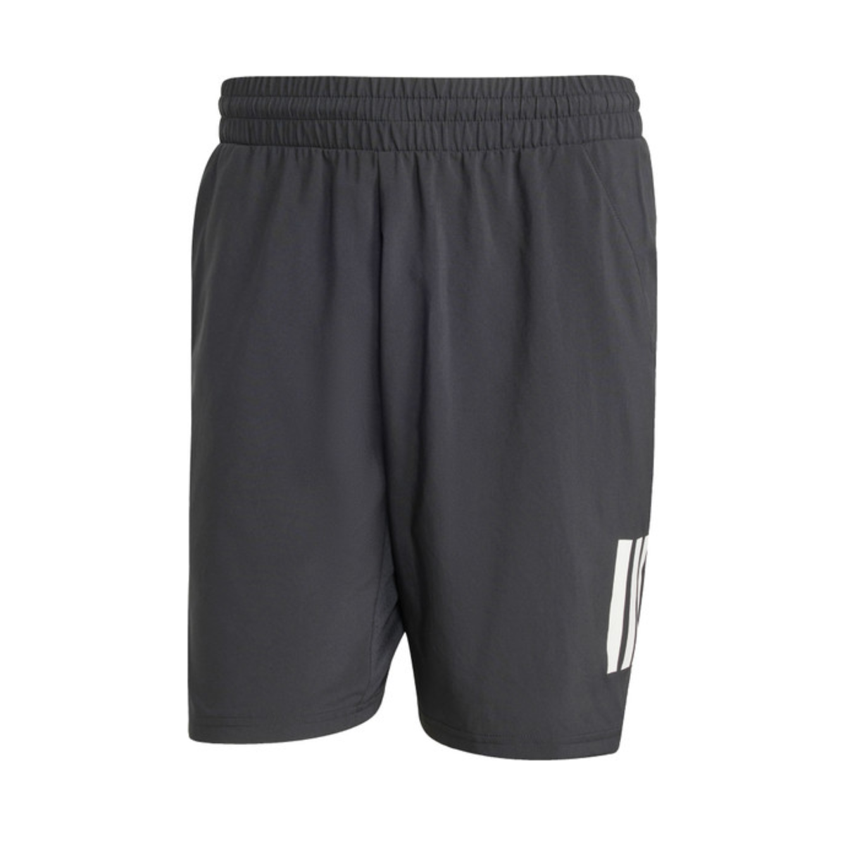Front product view of the black adidas men's shorts showing the elastic waistband and adidas design.