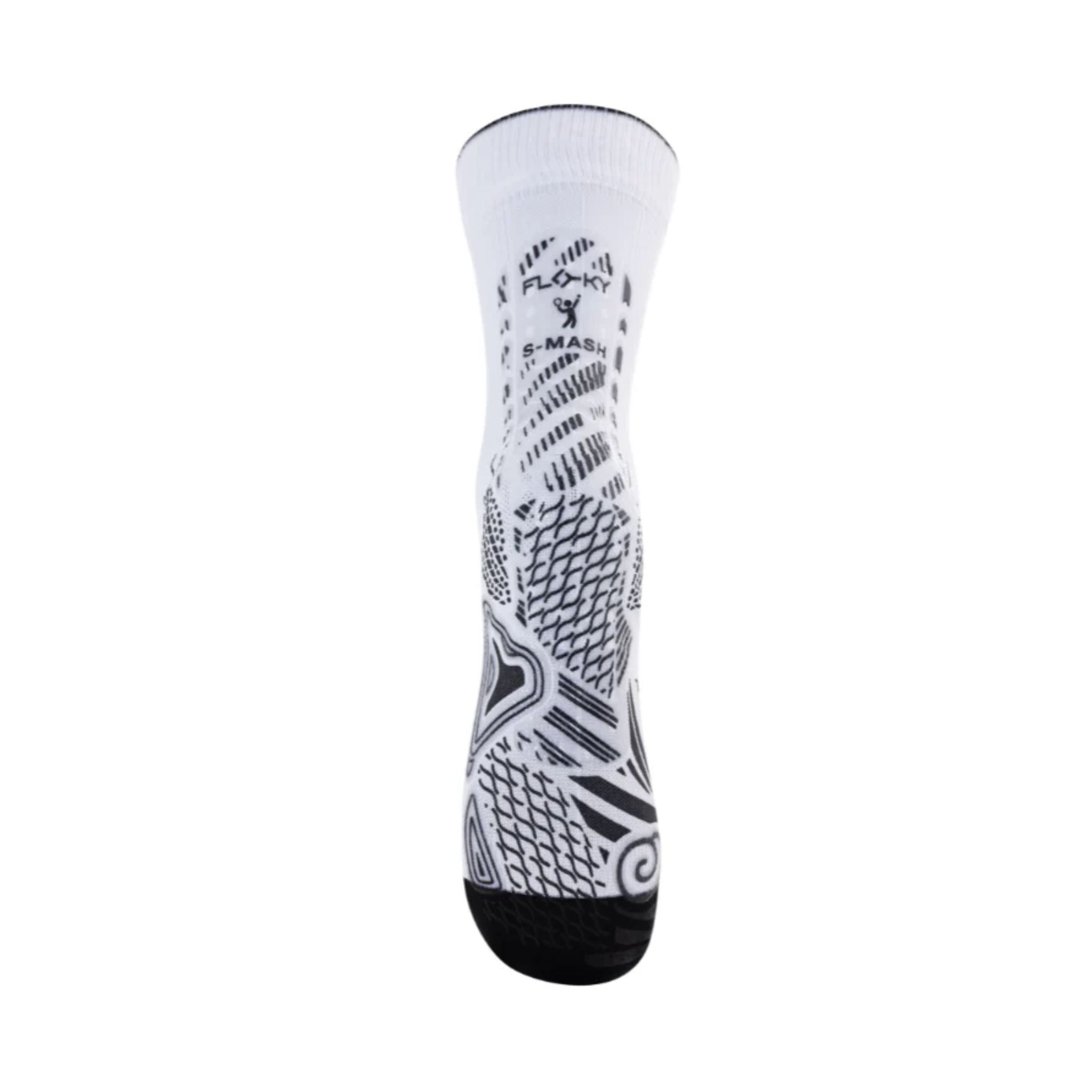 Back view of Floky S-MASH Grip Socks White (1 Pair), showcasing the cushioned heel, compression fit, and moisture-wicking performance material