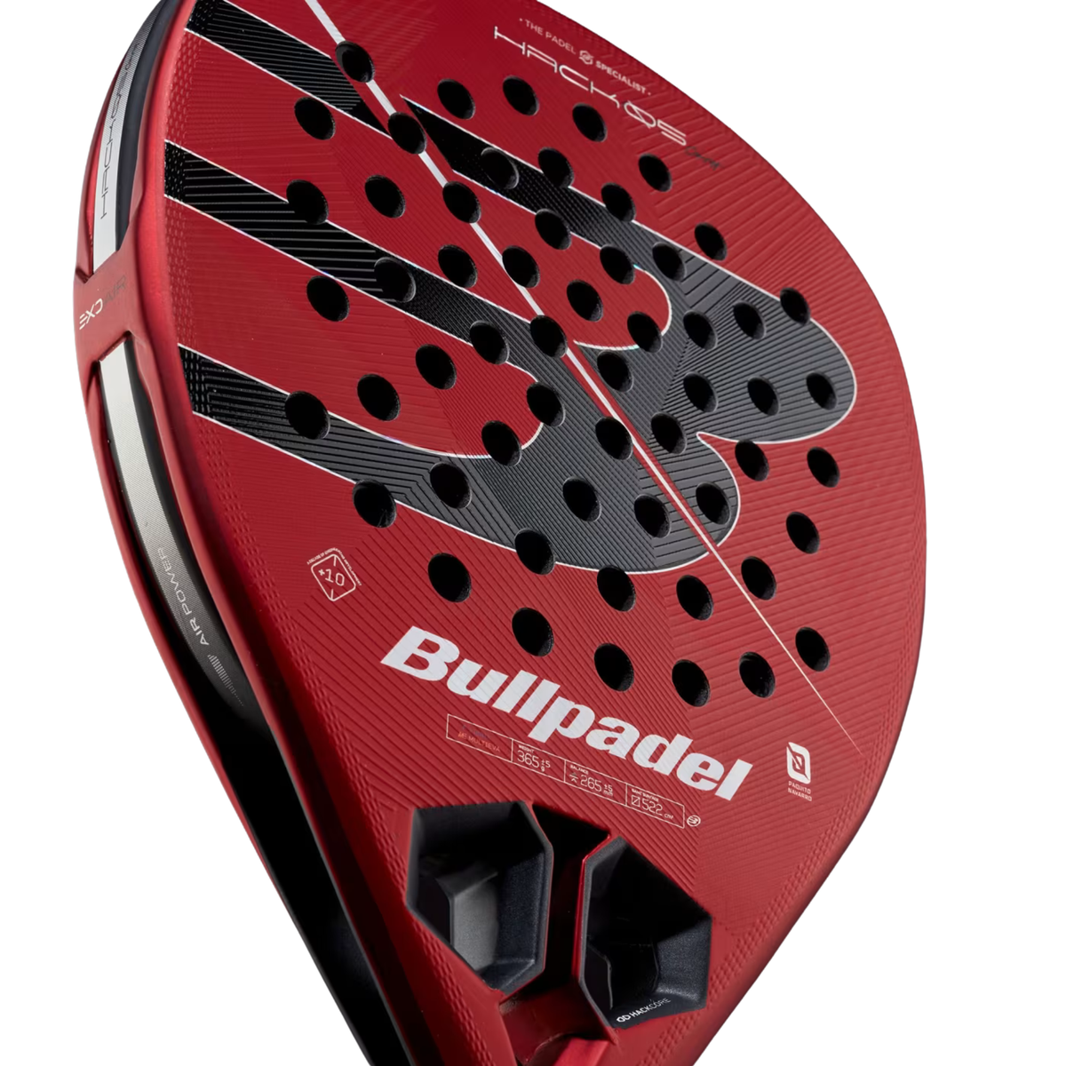 A close-up of the Bullpadel Hack 05 CMF 2027 racket face, highlighting the textured 3D Grain surface designed to enhance contact and spin.