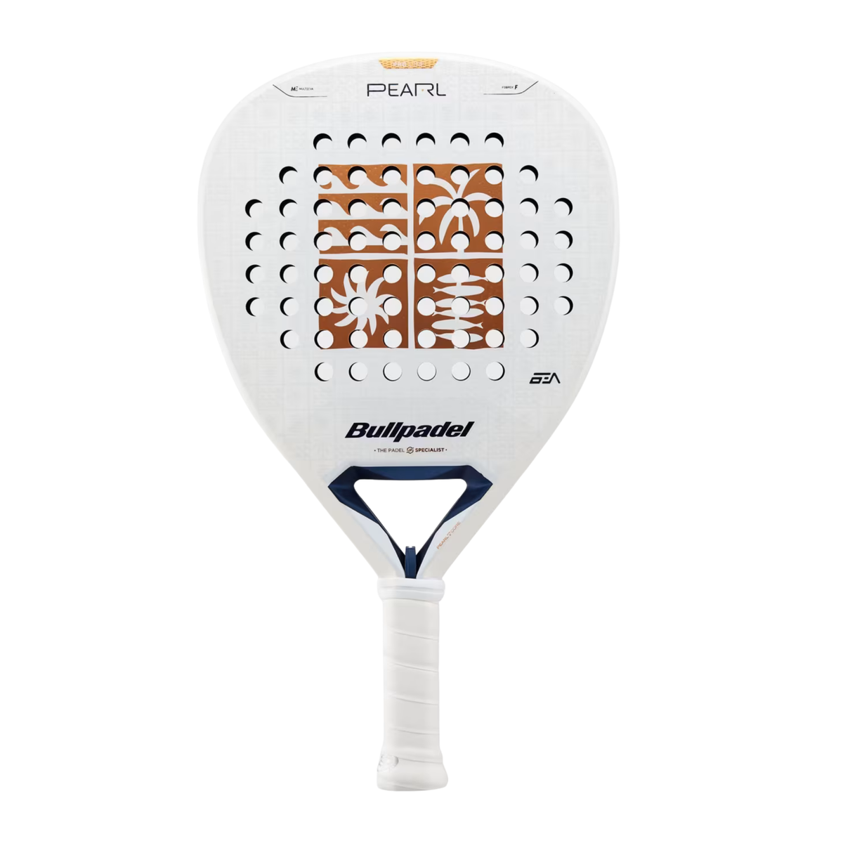 A back view of the Bullpadel Pearl 2027 padel racket, showing the racket face, perforations and graphic design.