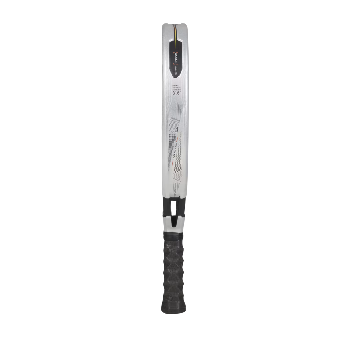 A side view of the Bullpadel Vertex 05 Hybrid 2027 padel racket, highlighting its hybrid shape, frame profile and grip.