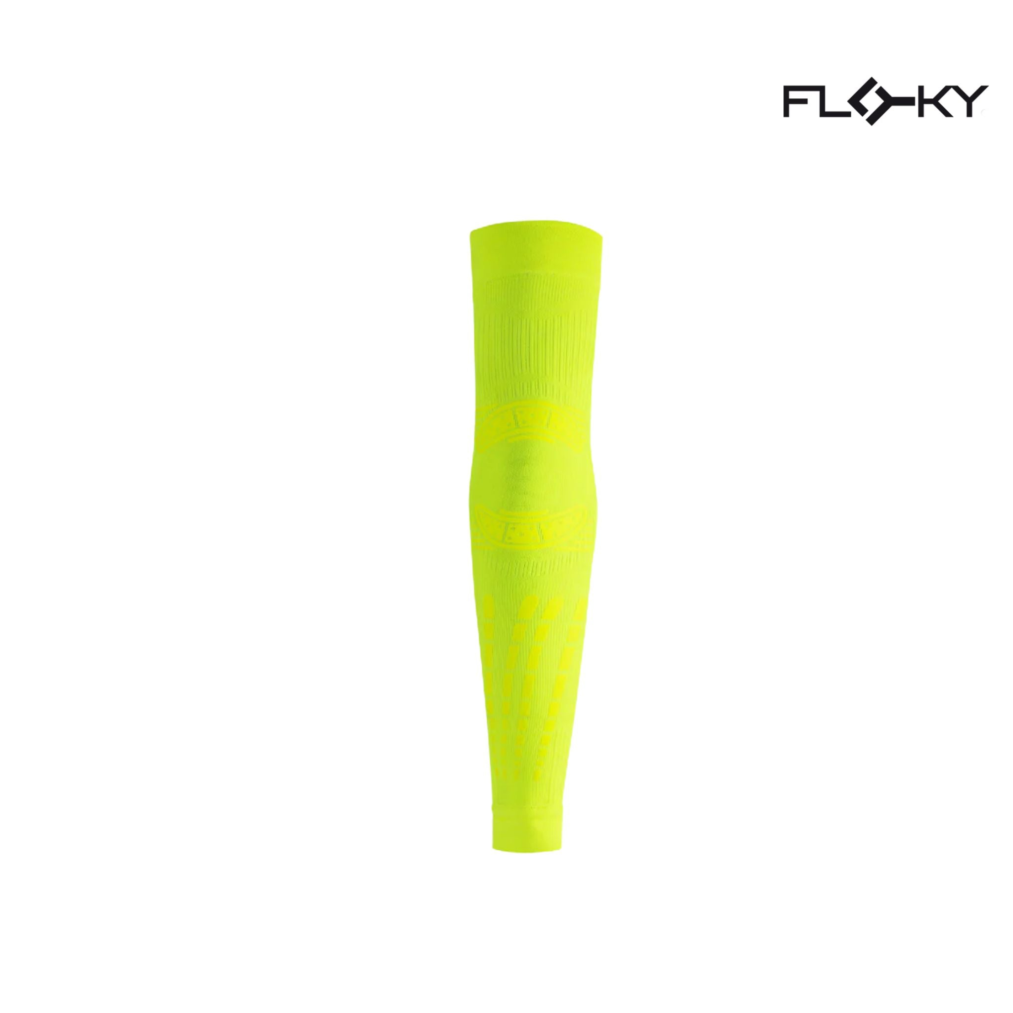 Floky NO STRAIN Evolution Sleeve Yellow front view featuring ergonomic compression technology for targeted arm support and enhanced performance.