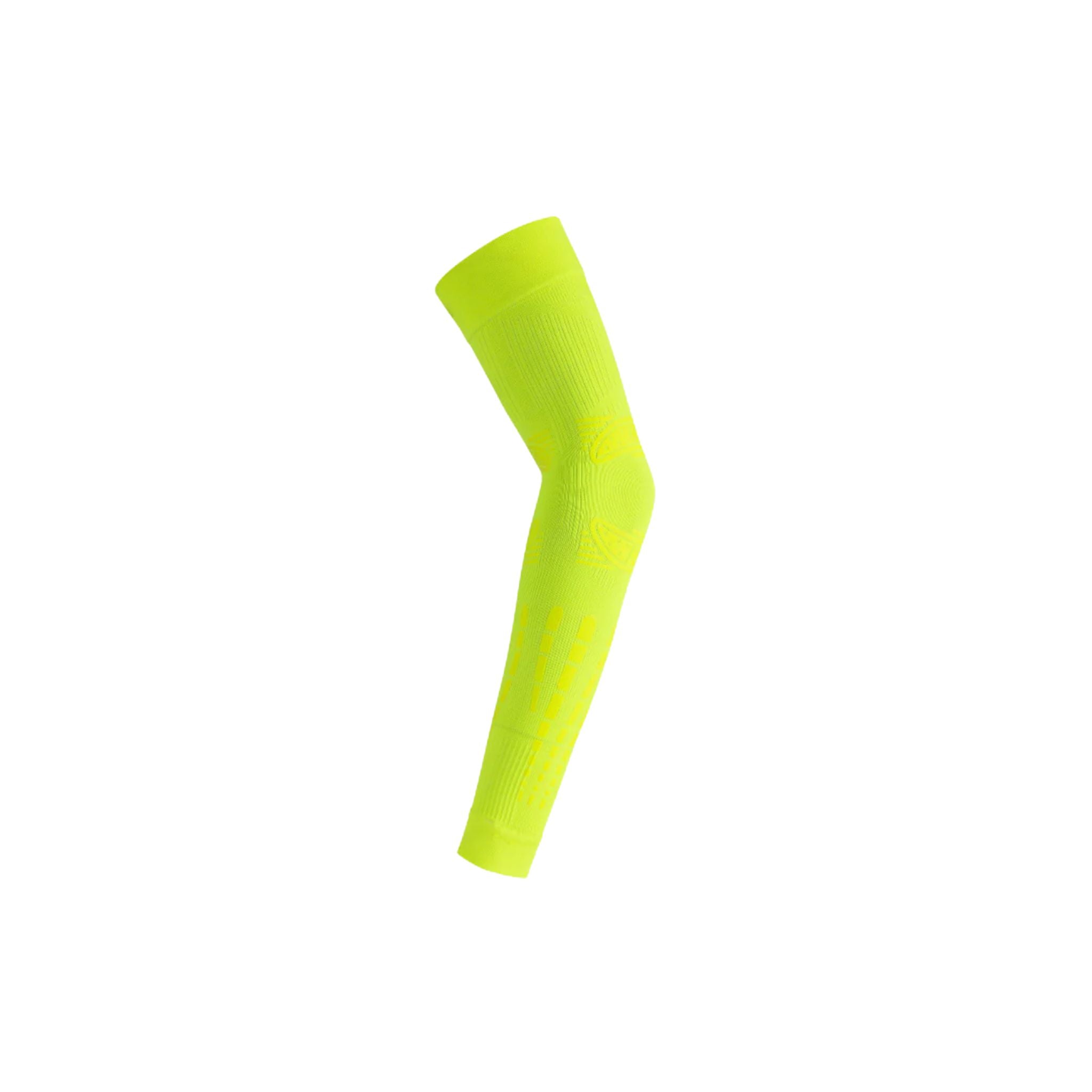 Floky NO STRAIN Evolution Sleeve Yellow side view highlighting the streamlined design, flexibility, and advanced arm support.
