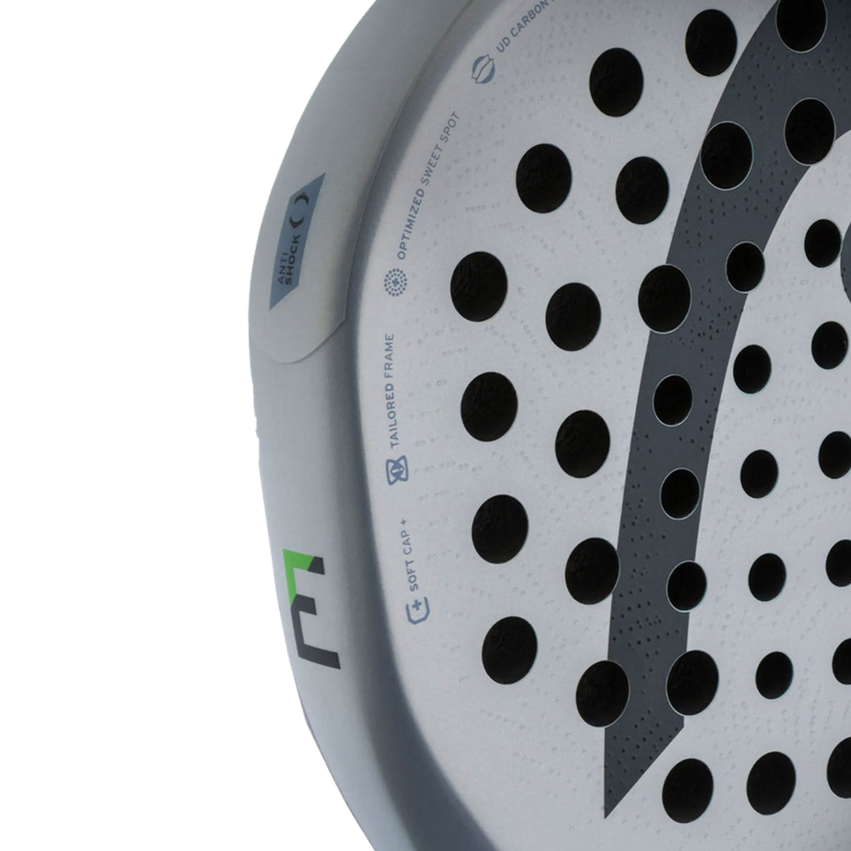 A close-up of the upper frame of the HEAD Extreme Motion 2026 padel racket, showing the frame edge, hole pattern and surface details.