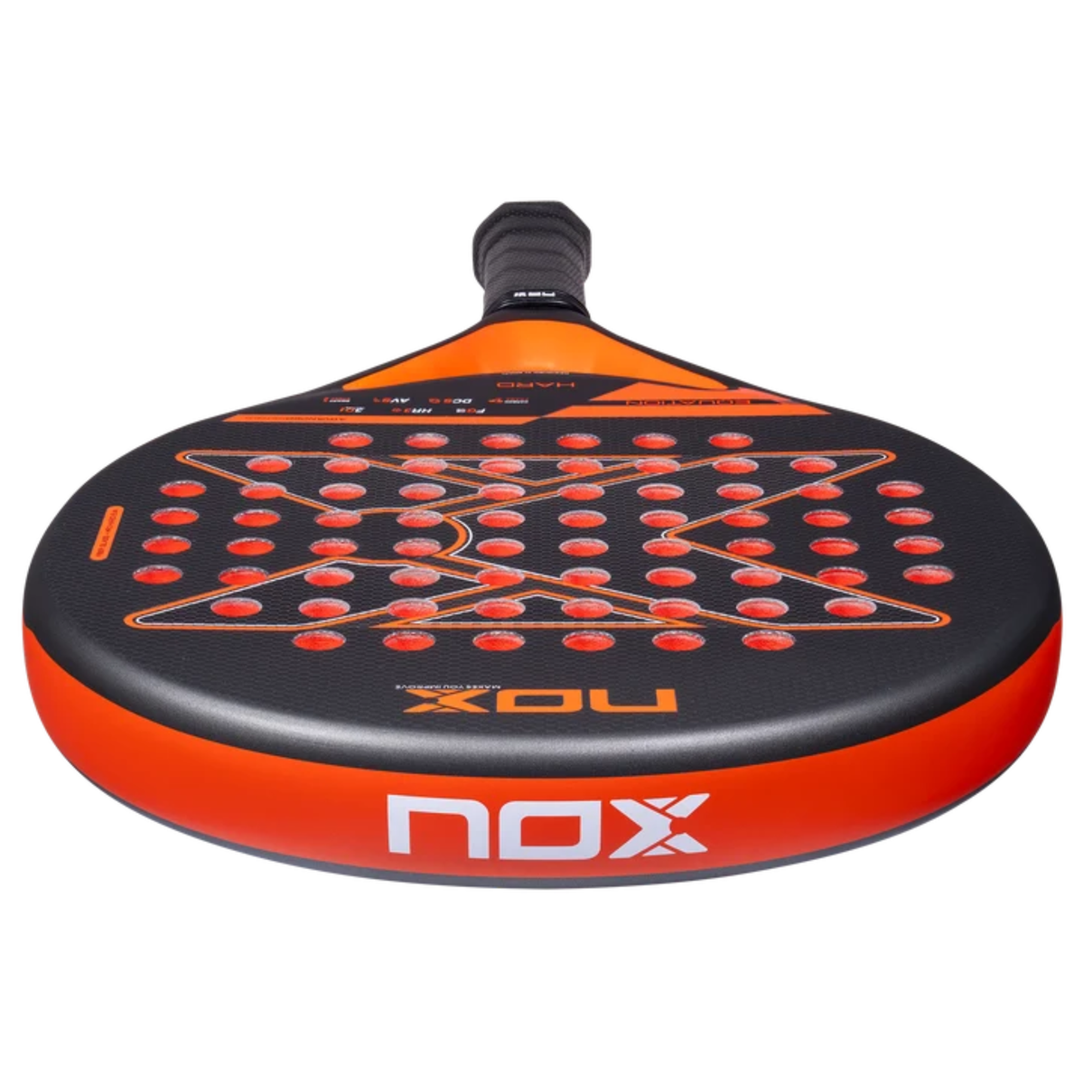 Angled view of the top frame and racket face of the NOX Equation HARD Advanced 2027.