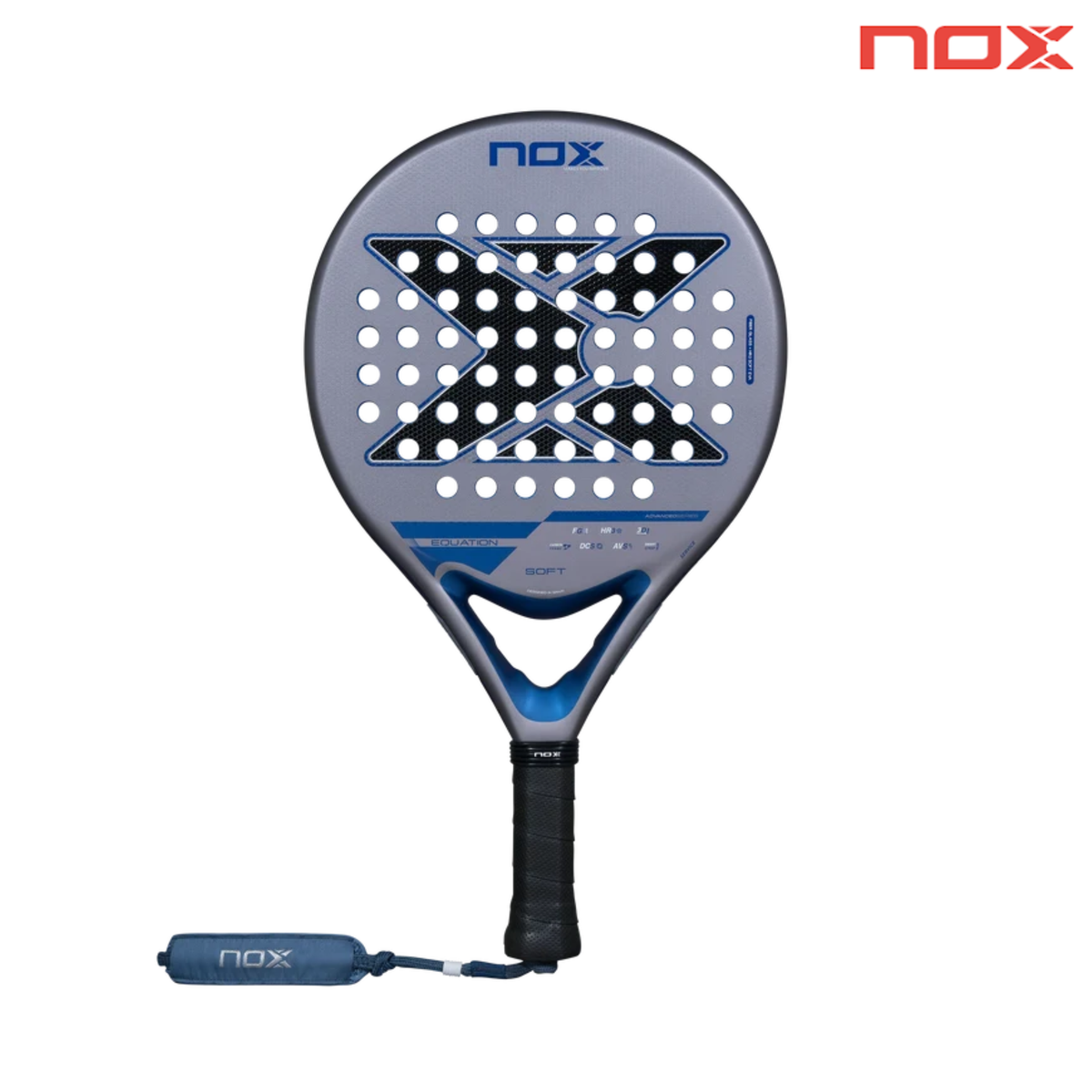 Front view of the NOX Equation SOFT Advanced 2027 padel racket with NOX logo.