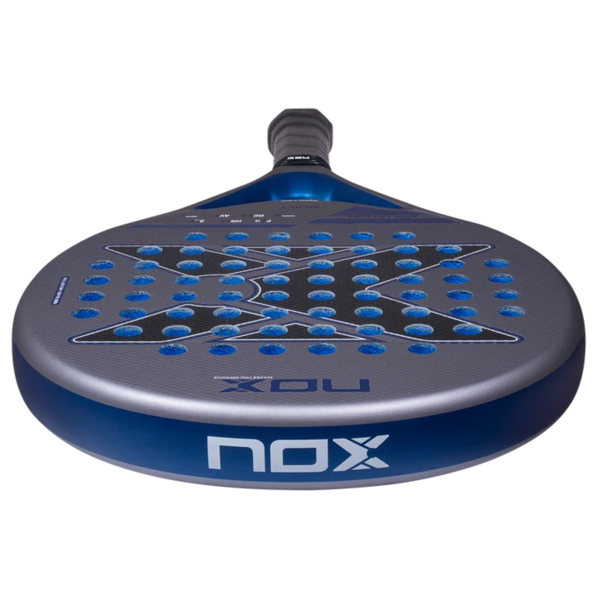 Angled view of the top frame and racket face of the NOX Equation SOFT Advanced 2027.
