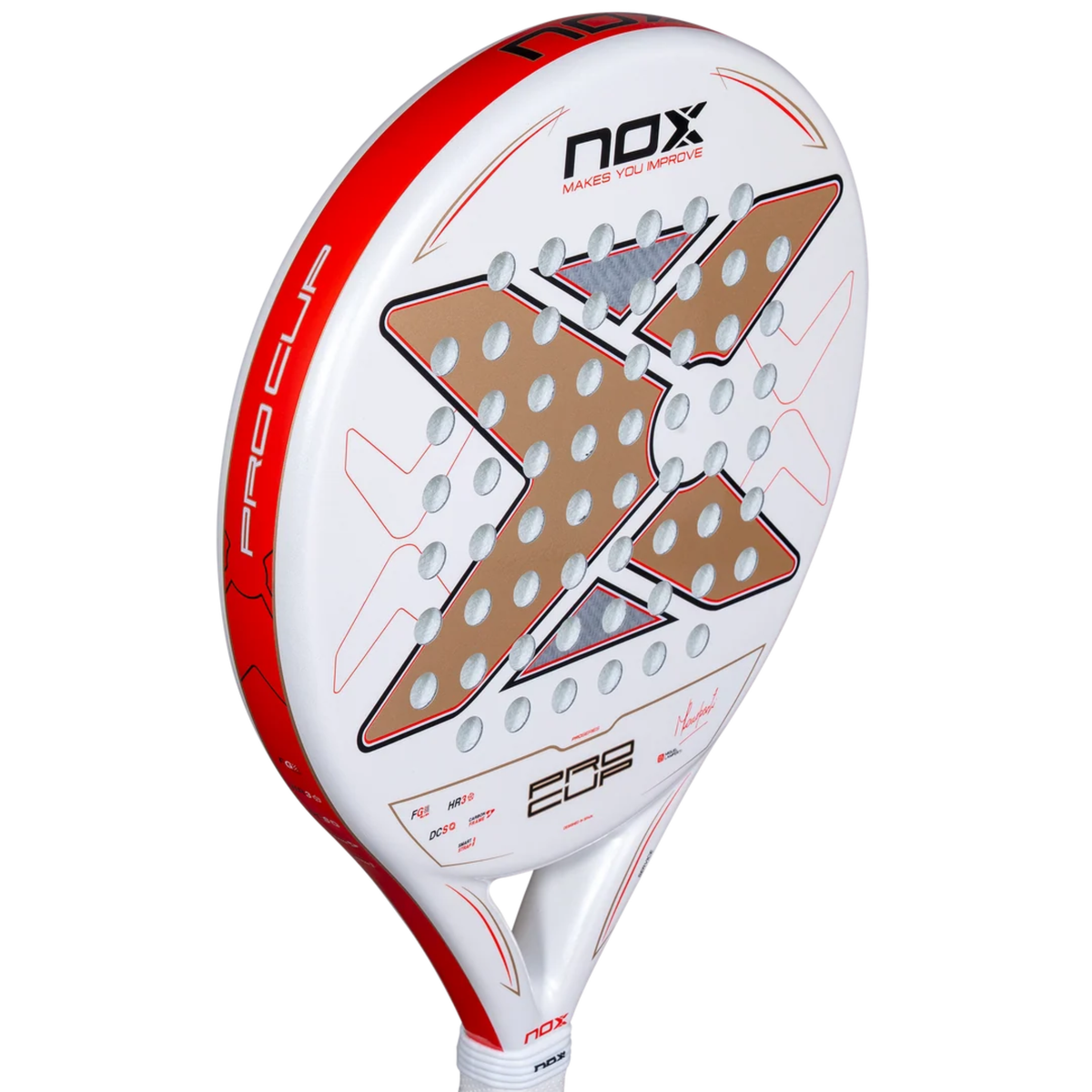 Close-up of the bridge and lower frame of the NOX ML10 Pro Cup COORP by Miguel Lamperti 2027 padel racket.