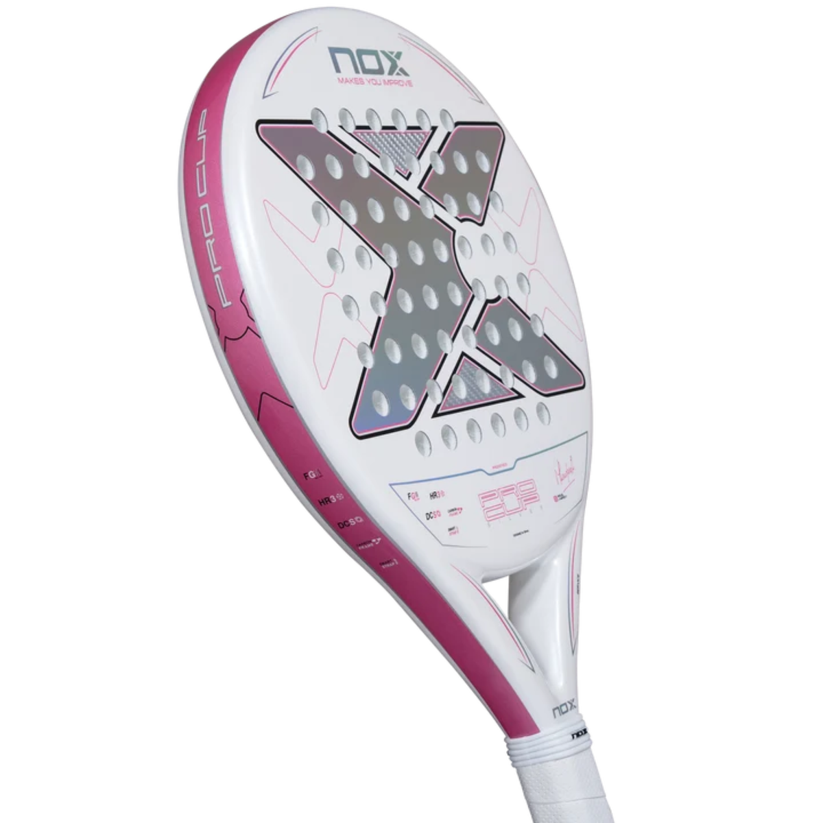 Close-up of the bridge and lower frame of the NOX ML10 Pro Cup Silver by Miguel Lamperti 2027 padel racket.