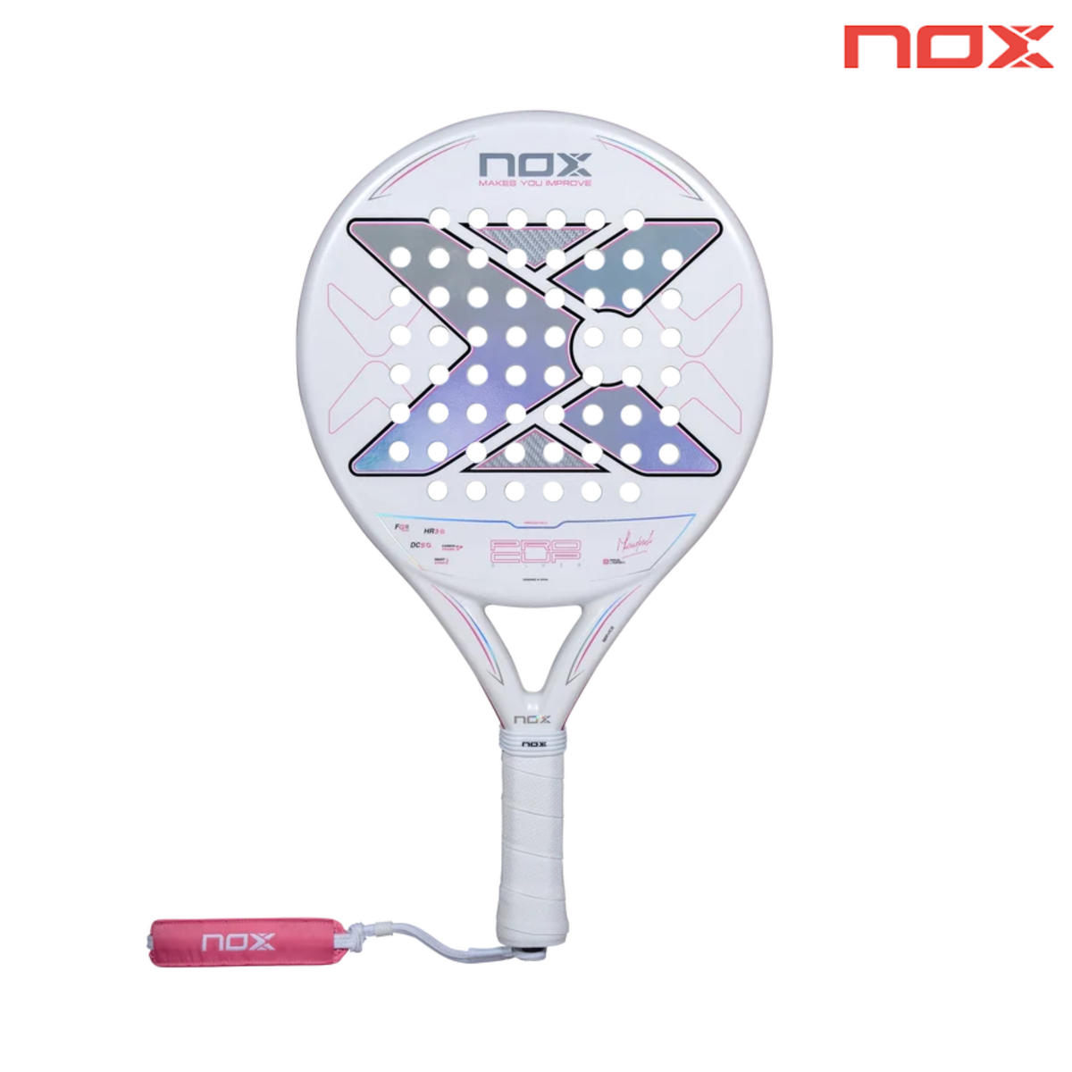 Front view of the NOX ML10 Pro Cup Silver by Miguel Lamperti 2027 padel racket with NOX logo.