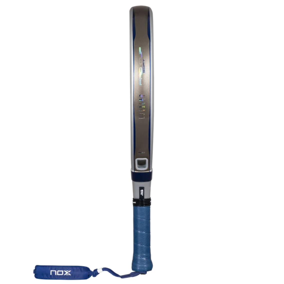 Side view of the NOX Pro Cup SOFT by Agustin Tapia 2027 padel racket showing the frame profile.