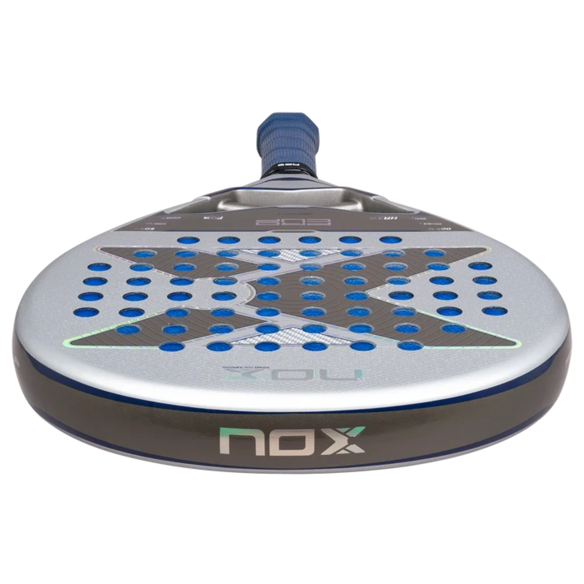 Angled view of the top frame and racket face of the NOX Pro Cup SOFT by Agustin Tapia 2027.