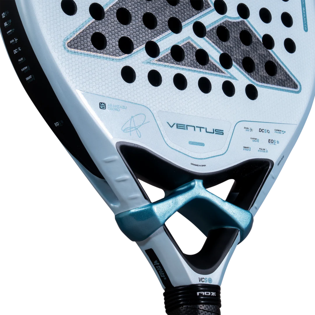 Close-up of the lower racket face and frame of the NOX Ventus Control 12K Aranzazu Osoro 2027.