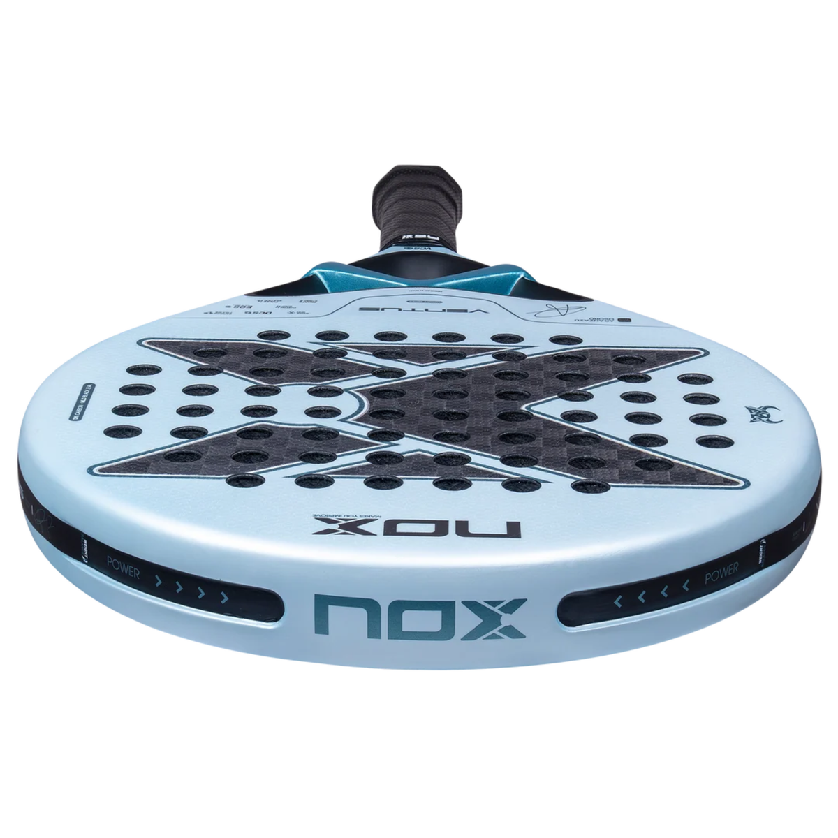 Angled view of the top frame and racket face of the NOX Ventus Control 12K Aranzazu Osoro 2027.