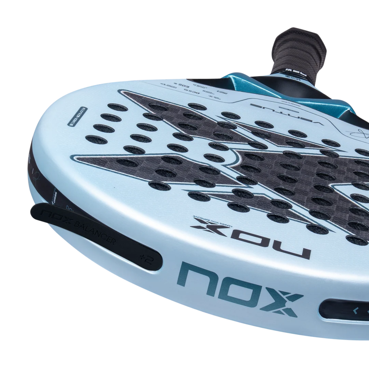 Close-up of the top frame of the NOX Ventus Control 12K Aranzazu Osoro 2027 padel racket.