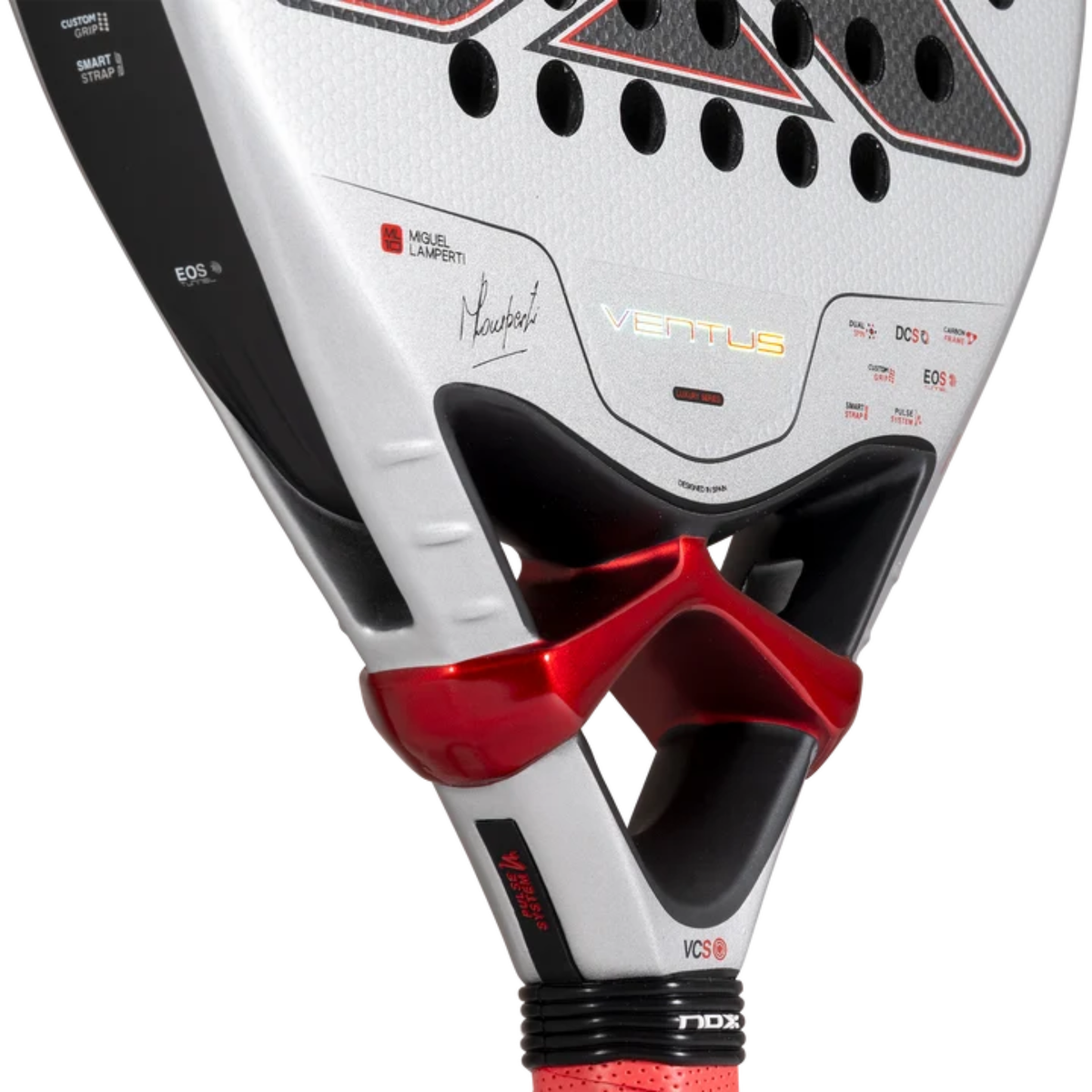 Close-up of the lower racket face and Ventus details of the NOX Ventus Control 3K by Miguel Lamperti 2027.