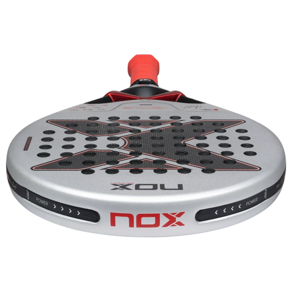 Angled view of the top frame and racket face of the NOX Ventus Control 3K by Miguel Lamperti 2027.