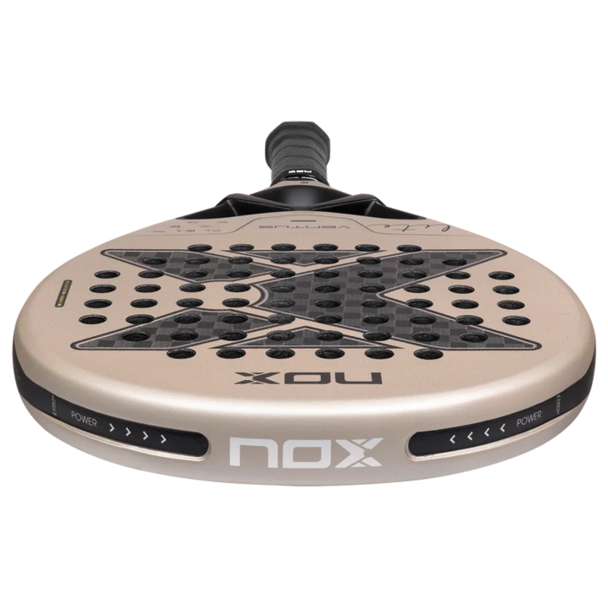 Angled view of the top frame and racket face of the NOX Ventus Hybrid 12K Lite 2027.