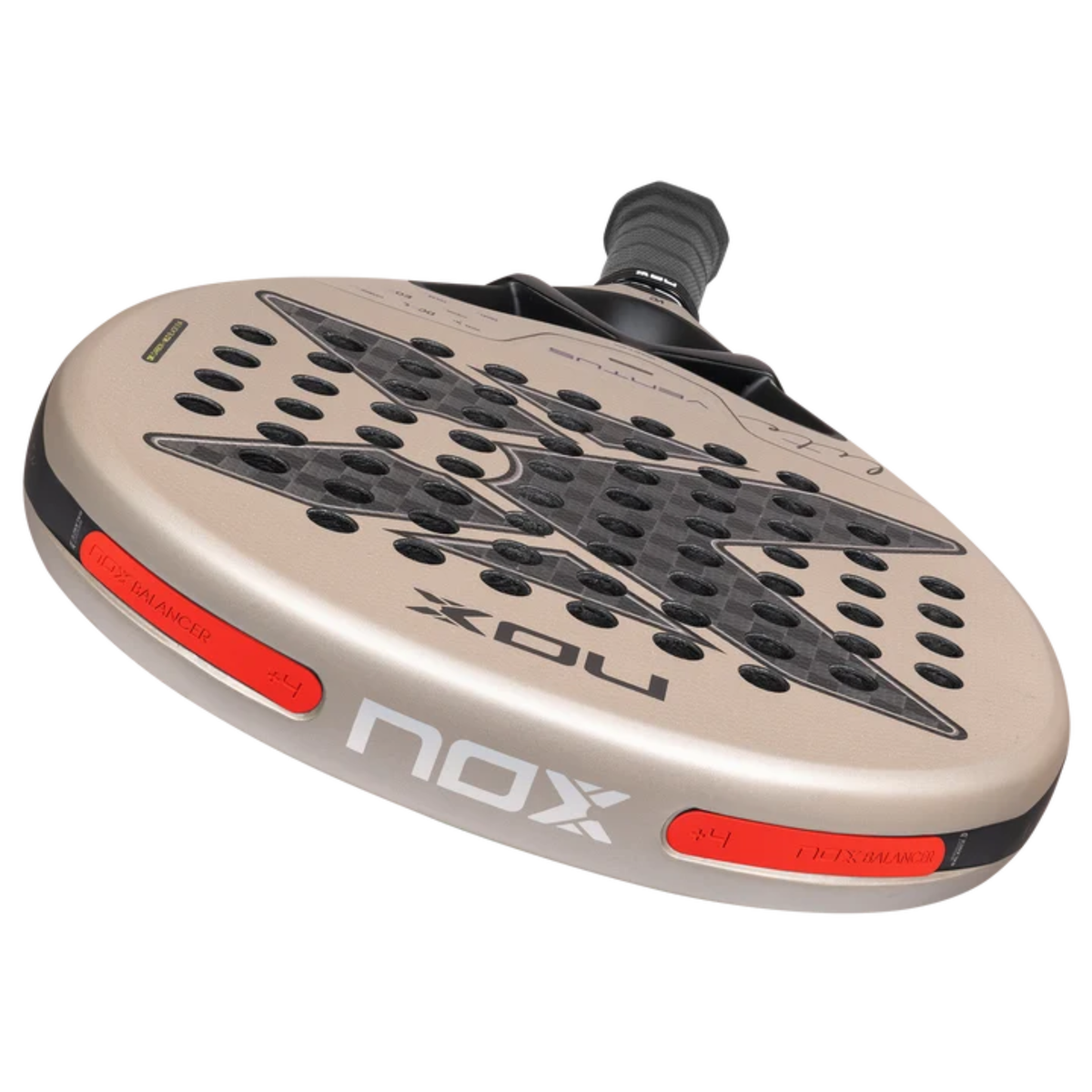 Close-up of the top frame and racket face of the NOX Ventus Hybrid 12K Lite 2027 padel racket.