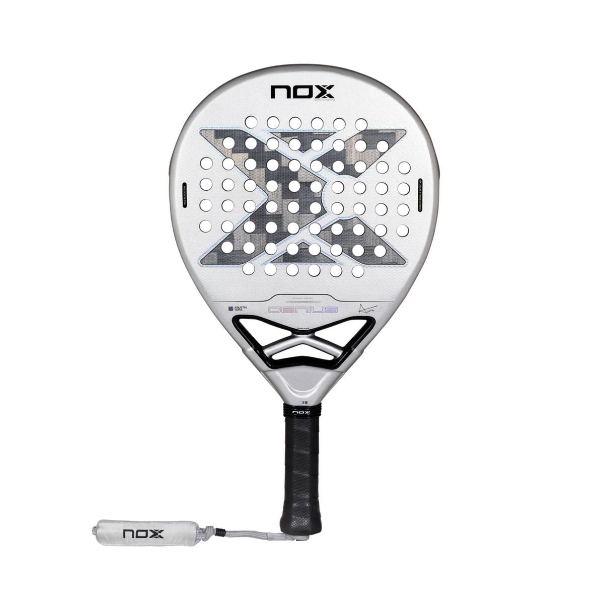 Front view of the Nox AT10 GENIUS 12K ALUM Xtreme 2027 padel racket on a light background.