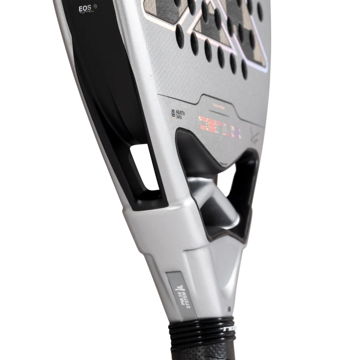 Close-up of the handle and wrist strap of the Nox AT10 GENIUS 12K ALUM Xtreme 2027 padel racket.