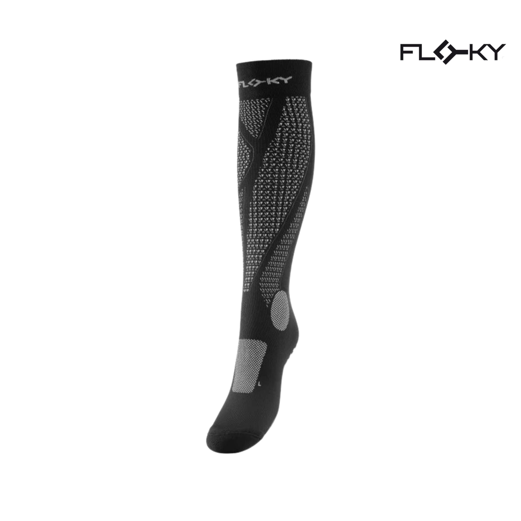 Side view of Floky Run Up Long Compression Socks Black, highlighting the ergonomic construction, breathable fabric, and targeted muscle support.