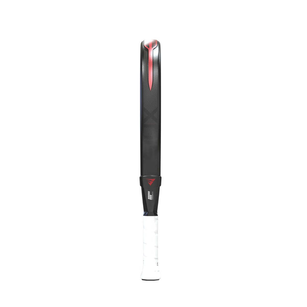 Side view of the Siux Electra Pro padel racket showing its black frame and red detailing.