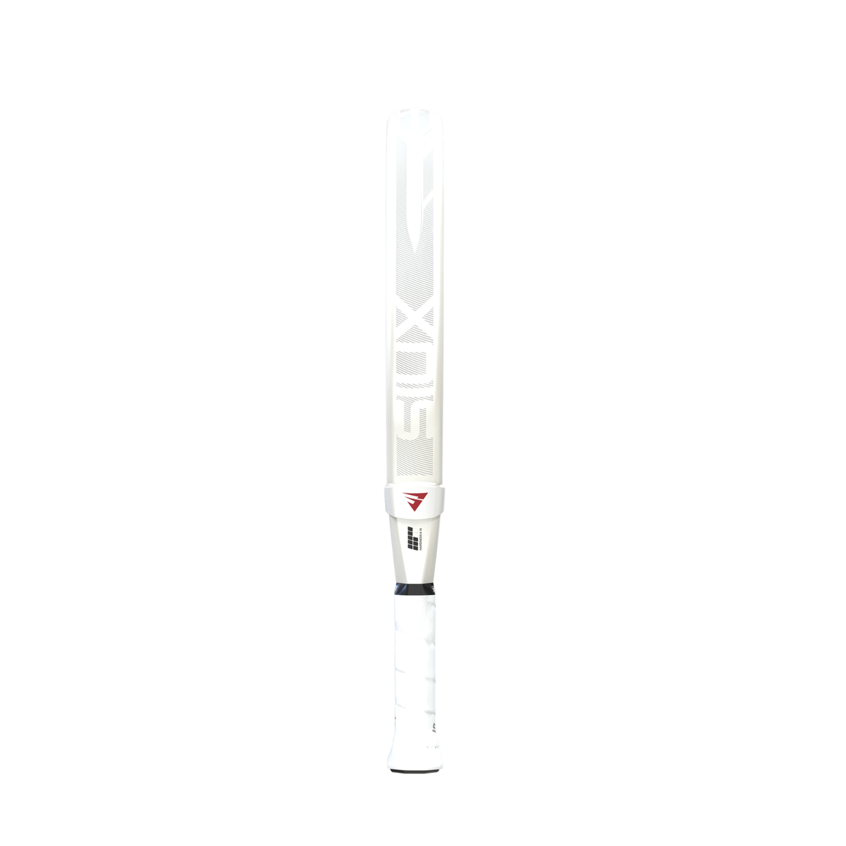 Side view of the Siux Electra Pro White Snow padel racket showing the white frame and grip.