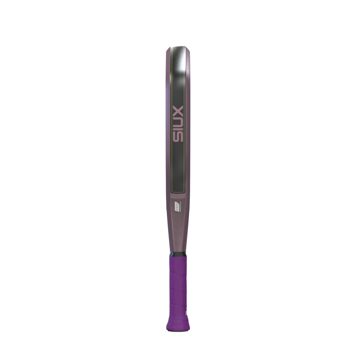 Side view of the Siux Fenix Elite padel racket showing the frame thickness and Siux branding.