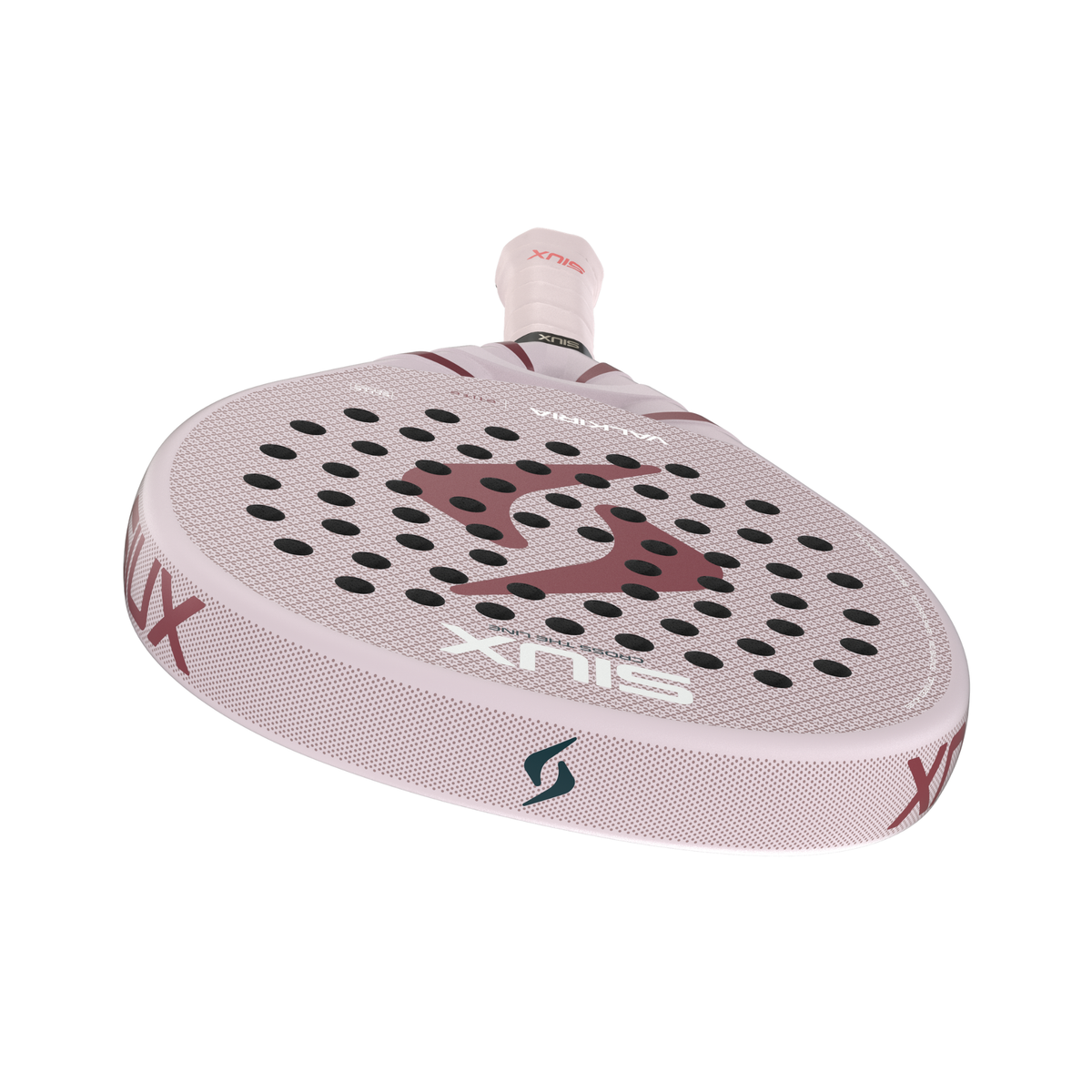 Low-angle view of the Siux Valkiria Elite padel racket showing the face, frame and handle.