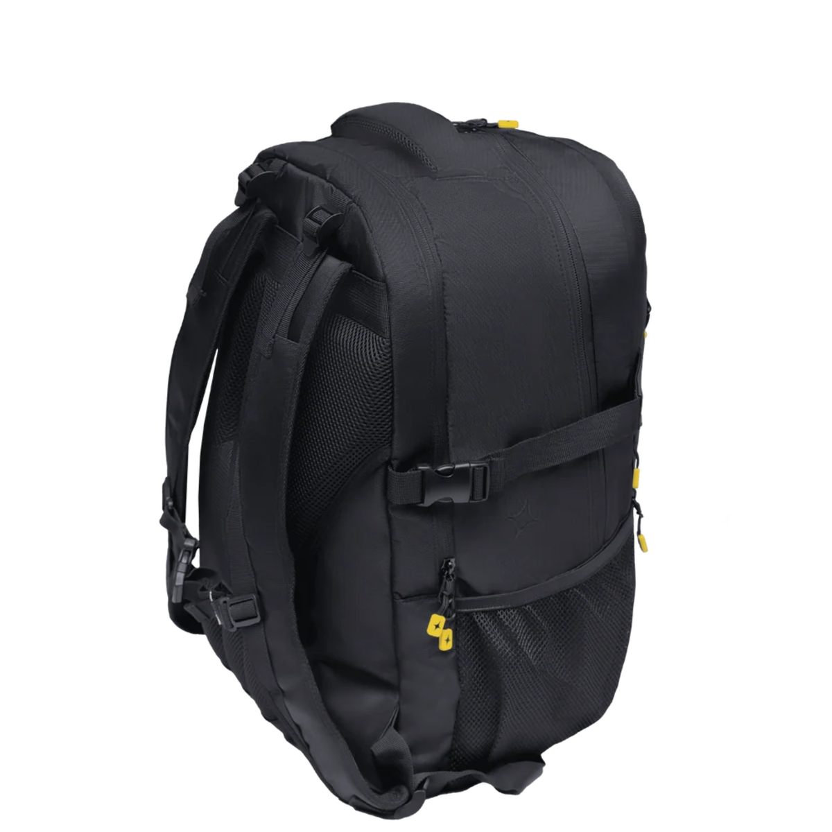 Side view of the StarVie Black Voltage padel backpack showing its shape and compartments.