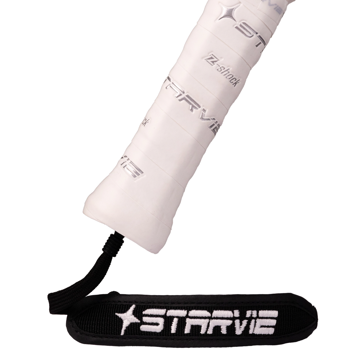A close-up of the StarVie Drax+ handle, showing the grip, Z-Shock section and wrist strap.