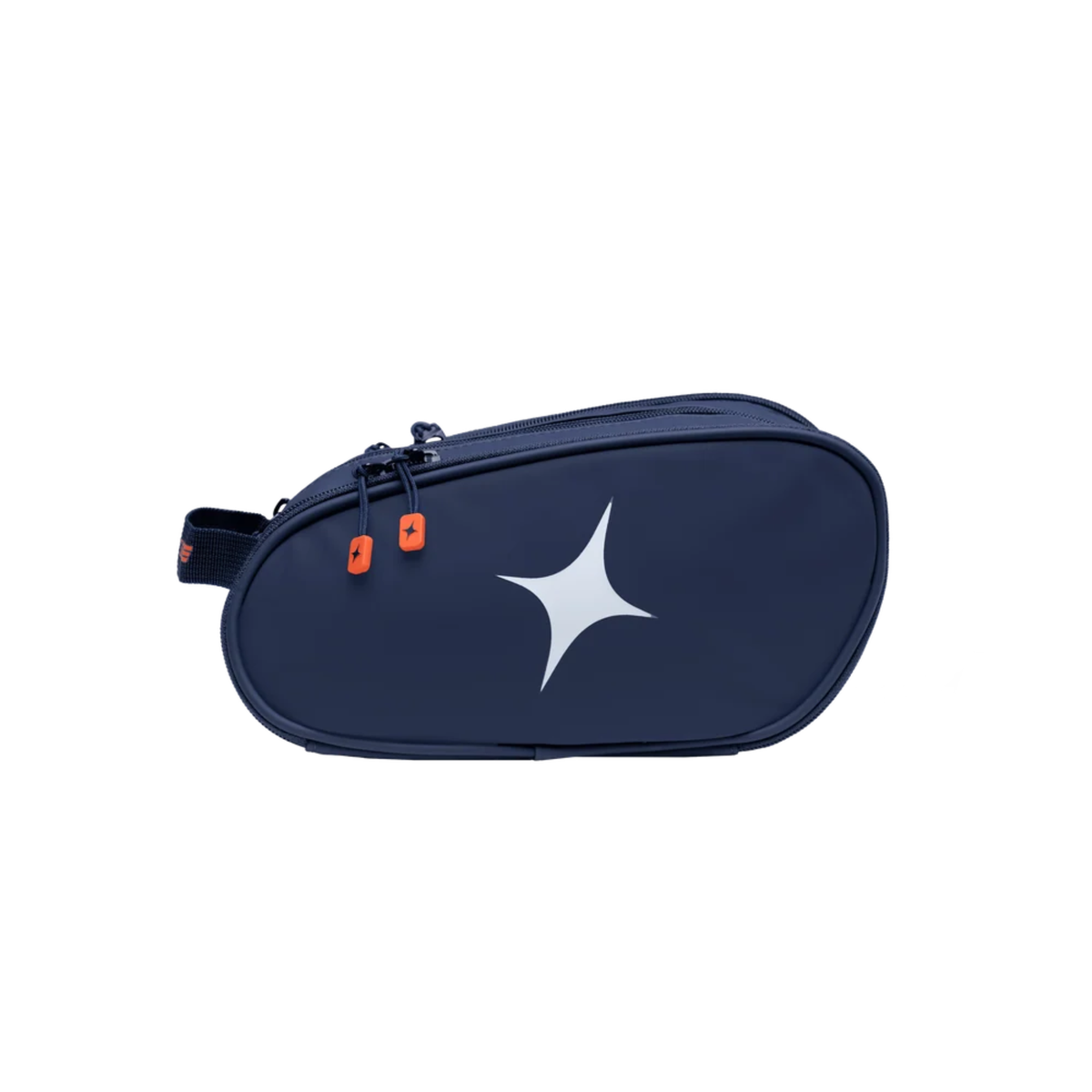 Angled view of the navy blue StarVie Padel Washbag showing its compact design.