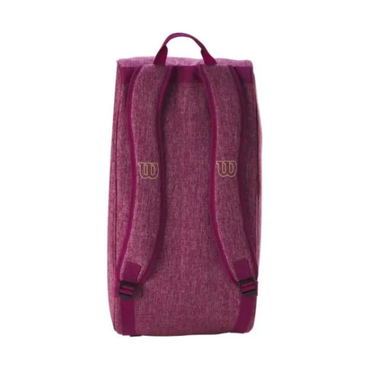 Back view of the Wilson Red Heather padel bag showing two adjustable padded shoulder straps and the carrying handle.