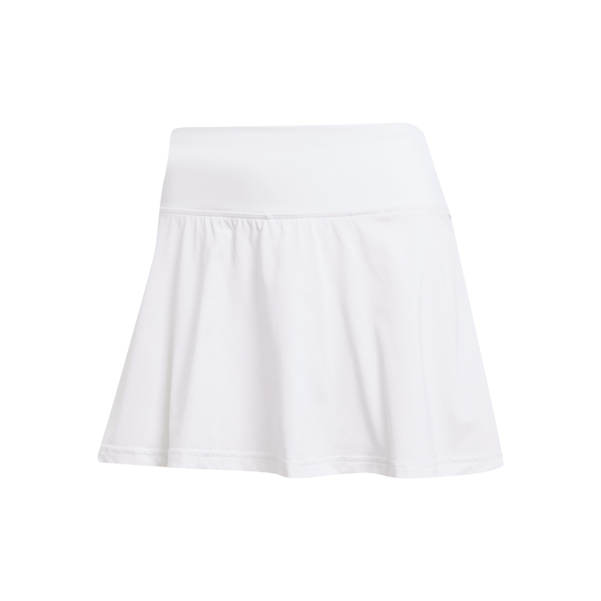 Front view of the adidas Club Climacool Skirt White, showing the white tennis skirt design, flared shape and wide elastic waistband.