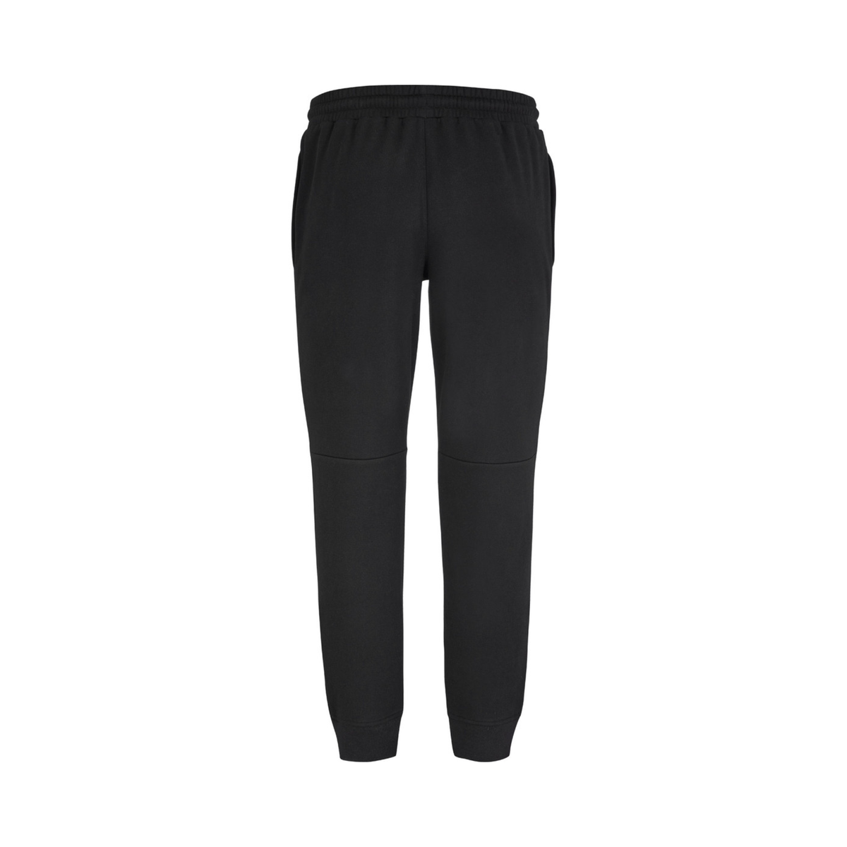 Rear view of the Babolat Juan Lebrón Sweatpants Black 2027, showing the plain black back, elastic waistband, slim leg shape and cuffed ankles.