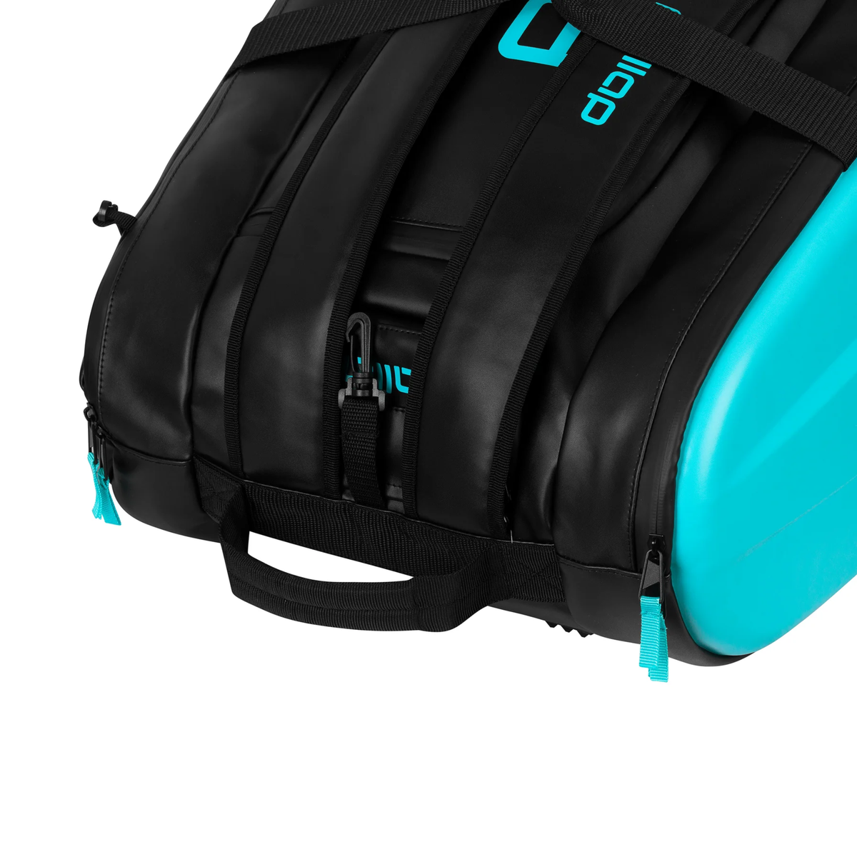Rear detail of the Pallap Pro Racketbag 2026 showing the black back panel, top handle and ventilated sections.
