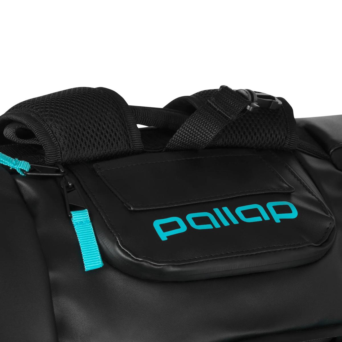 Detail view of the padded carrying straps on the Pallap Pro Racketbag 2026, showing the black mesh padding and adjustable strap system.